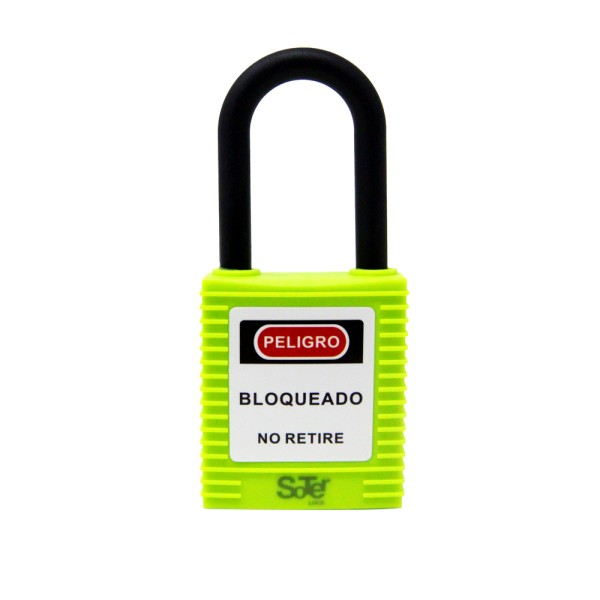 Candado de bloqueo de seguridad de nylon color verde para procedimiento LOTO industrial